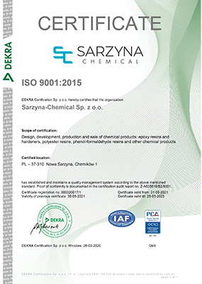 certyfikat sarzyna chemical